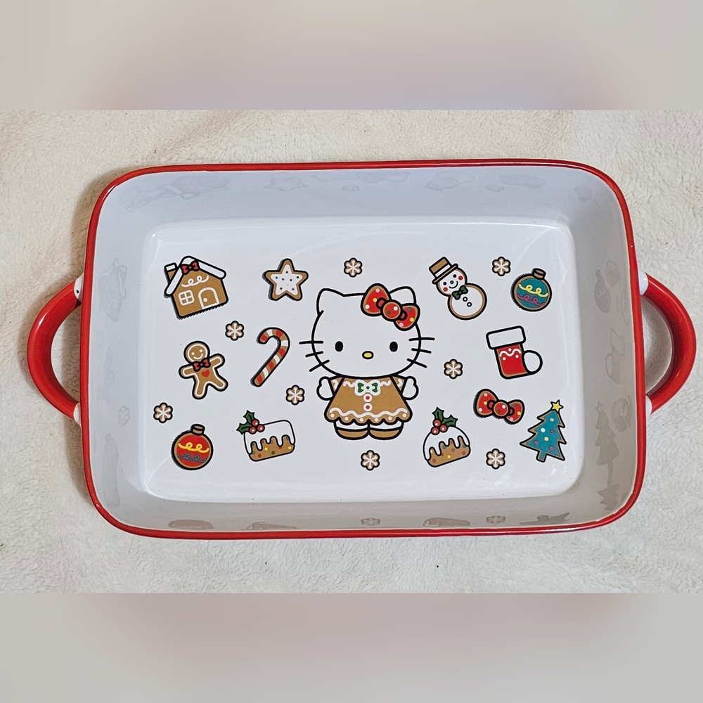 Hello Kitty Christmas Gingerbread Ceramic Handles Casserole Dish Rectangle 12"
